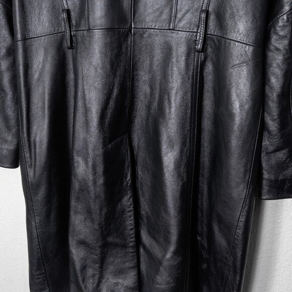 Tibor Leathers Trench Coat Genuine Leather Double Breasted Black Size M Mobwife - Picture 7 of 16